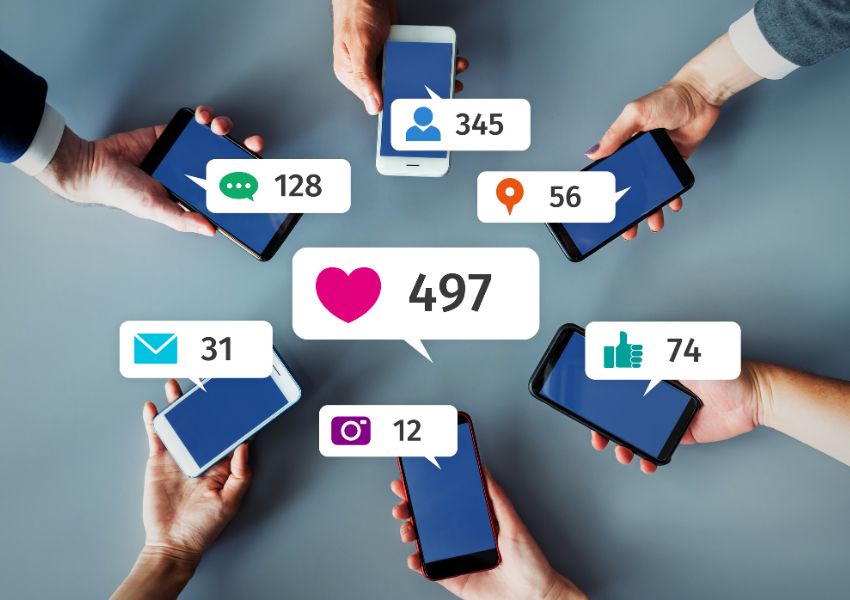 a bunch of phones in a circle with notifications for different social media apps